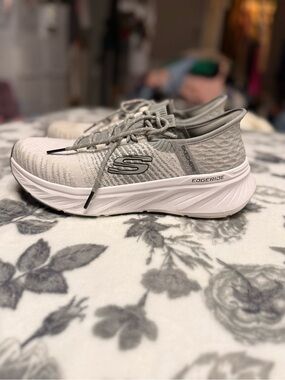 Skechers Women’s Edge Ride Slip-On Athletic Sneakers — Light Gray and White